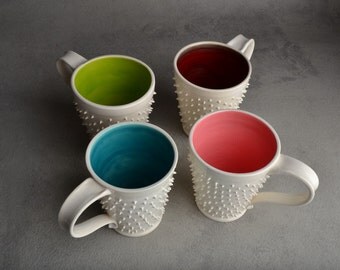 Spiky Mugs Made to Order Dangerously Spiky White Mugs Set of 4 by Symmetrical Pottery