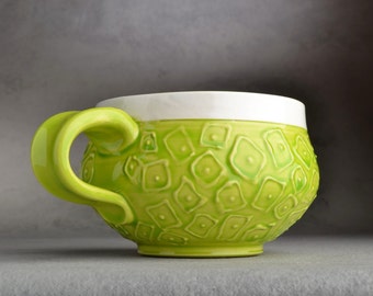 Hip To Be Squares Mug Made To Order Neon Green Slip-trailed Soup/Cocoa Mug
