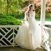 40s - War Bride - ivory tone full length guaze batiste wedding dress with pan collar and buttons - size m