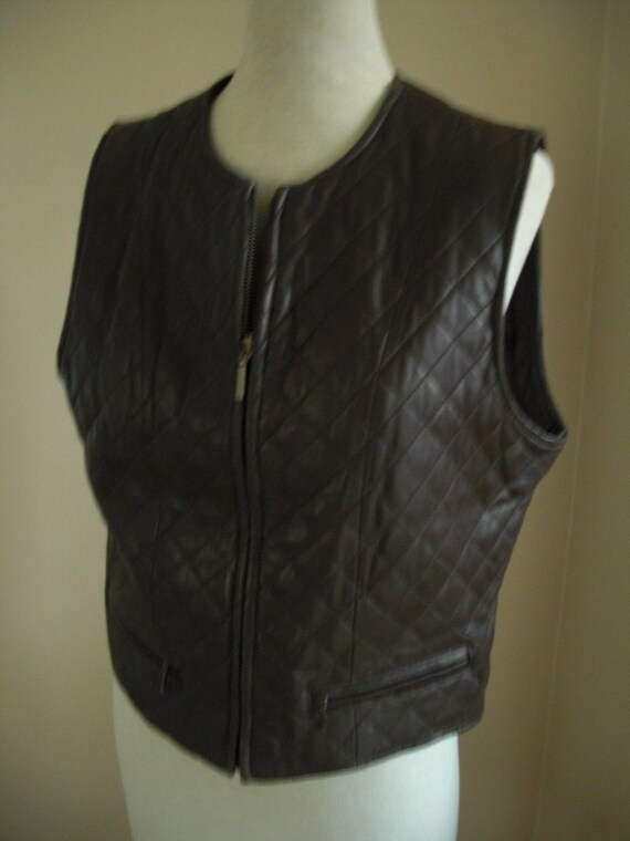 Womens Chocolate Brown Quilted Leather Vest Lord and Taylor