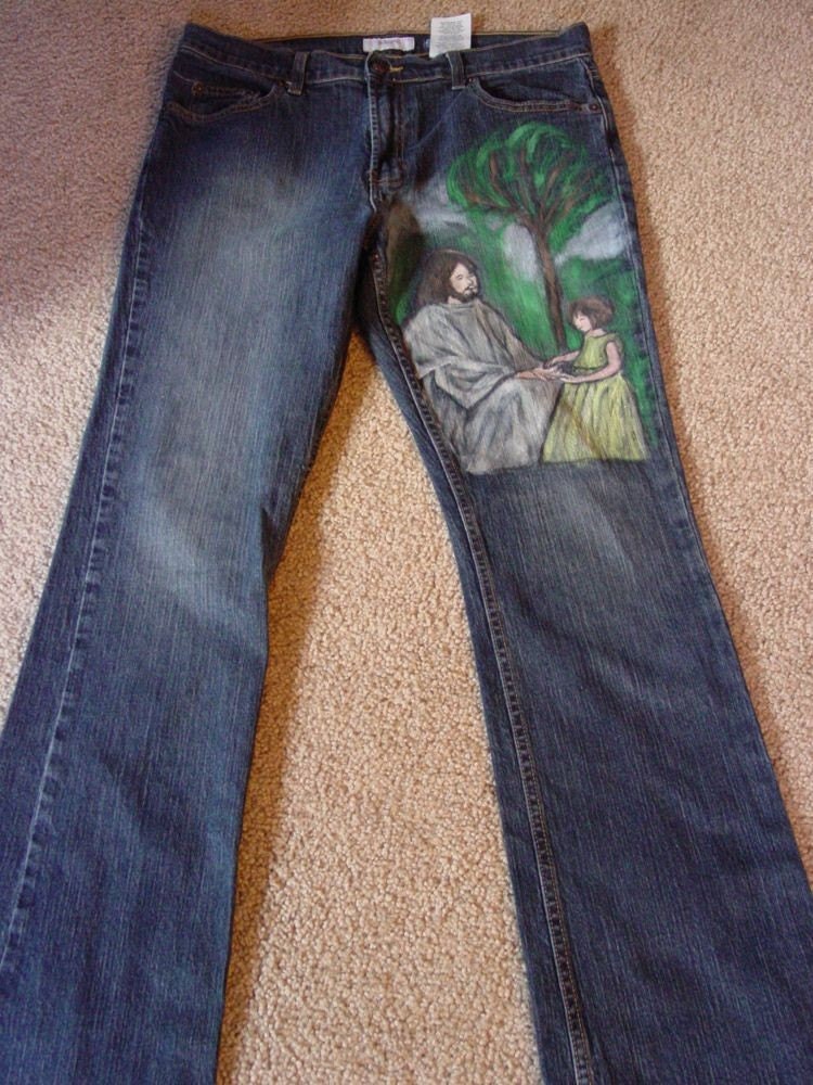 Hand Painted Jesus and Girl Jeans 12 Long