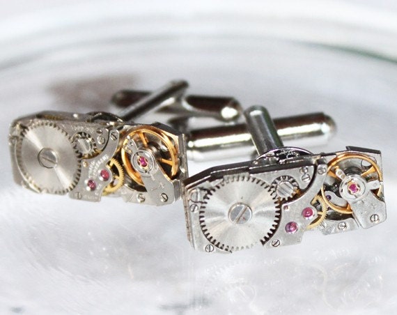 GIRARD PERREGAUX Steampunk Cufflinks - Very RARE Luxury Swiss Vintage Watch Movement Silver Men Steampunk Cufflinks Cuff Link Wedding Gift by TimeInFantasy steampunk buy now online