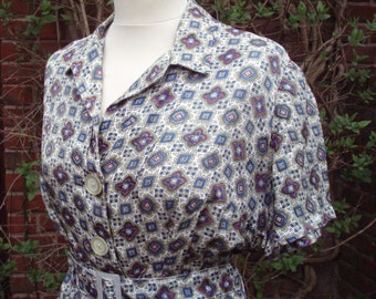 Original 1940S Vintage Paisley Day Dress UK 12 14 US 8 10