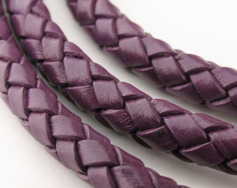 LBOLO0360641) 6.0mm Dark Violet Genuine Braided Bolo Leather Cord. 1 meter, 3 meters, 5 meters, 8.3 meters. Length Available.