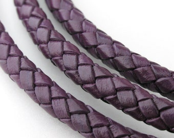 LBOLO0350641) 5.0mm Dark Violet Genuine Braided Bolo Leather Cord. 1 meter, 3 meters, 5 meters, 9.1 meters. Length Available.