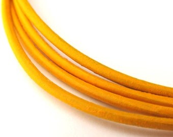 LRD0120022) 2.0mm Yellow Genuine Round Leather Cord. 1 meter, 3 meters, 5 meters, 10 meters. Length Available.