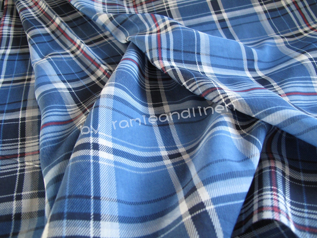 silk fabric silk cotton blend blue plaid check fabric dress