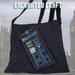 handmade & hand painted Dr. Who Tardis Upcycled Denim bag- perfect for Kindle, nook, small Tablet pc's