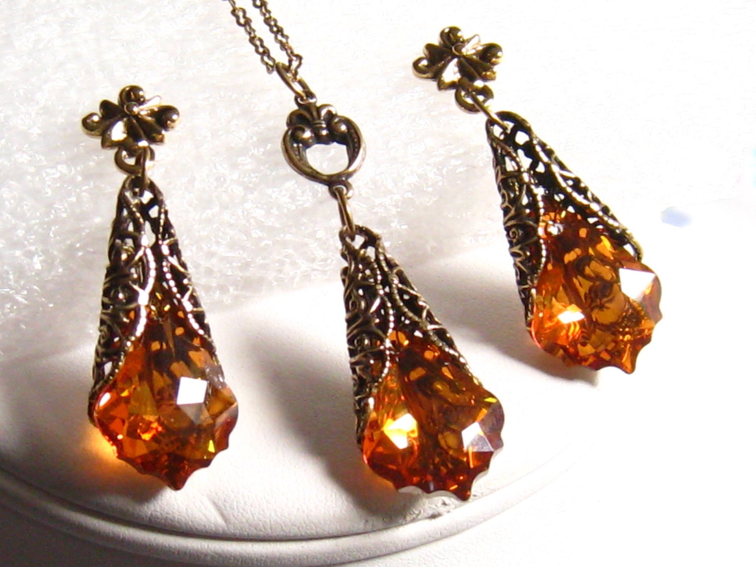 Orange Bridesmaids Jewelry Set Romantic Victorian Gold