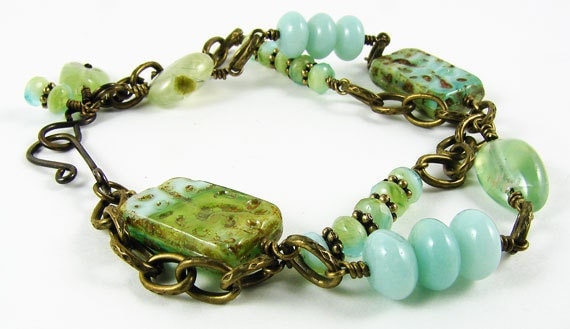 Green and Light Blue Bracelet by FinesCreekJewelry on Etsy