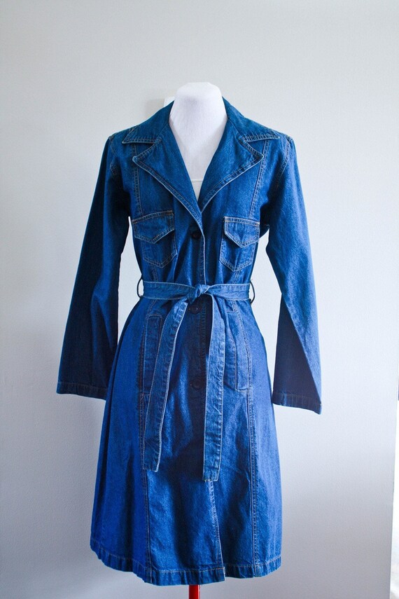 vintage 1980's denim belted midi jacket by AtlinVintageCo on Etsy