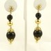 Vintage 1960s Earrings Drop Dangle Black Gold Pierced