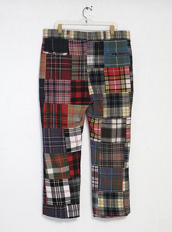 70s VintagePreppy Wool Patchwork Tartan Plaid Pants by