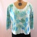 Scoop neck womens T shirt, hand dyed, mint green and soft teal, Large size, three quarters sleeves
