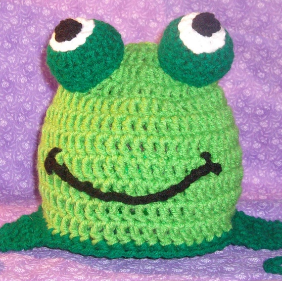 hand crocheted frog ear flap hat beanie by MatsonDesignStudio
