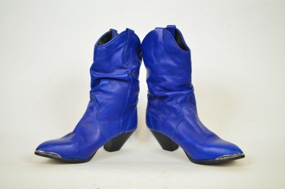 tan and blue boots