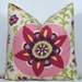 Suzani designer pillow cover BOTH SIDES Decorative 20x20 throw pillow - raspberry - pink - plum - green - yellow