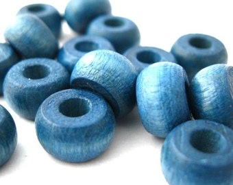 Wood Beads, Denim Blue Wood Crow Beads, Hemp Macrame Beads 6x10mm, Large Hole Beads - 50pc