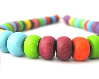 Wood Beads, Multicolor Crow Beads 6x10mm, Hemp Macrame Beads, 50pc