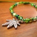 Cannabis Leaf Charm Bracelet - Green Beaded Hemp Support Bracelet
