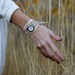 Tan Suede Bracelet Watch with Small White Round Interchangeable Face