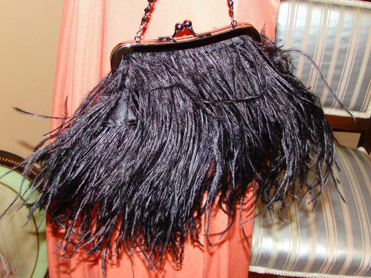 Vintage 80s 1920s Flapper Style Black Feather Boa Black