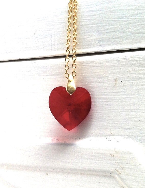 Red Heart Necklace Gold Swarovski Crystal