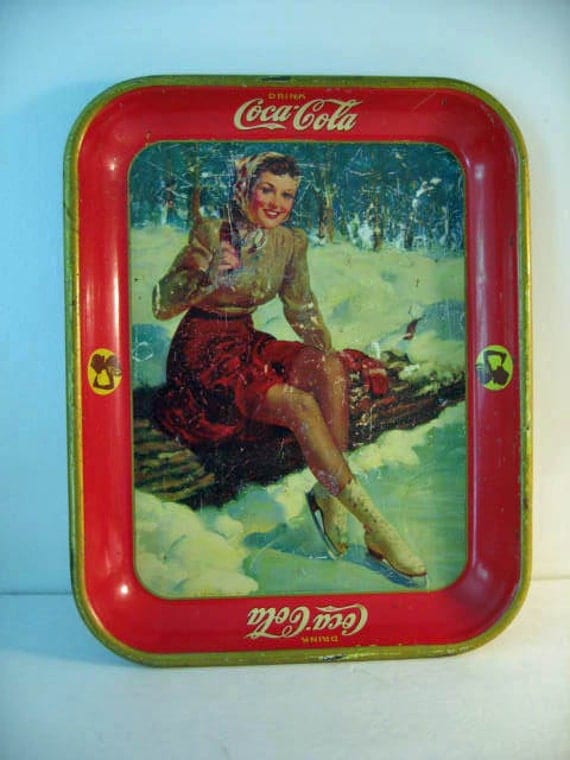 Items Similar To Vintage 1941 Coca Cola Tray Winter Ice Skates Antique