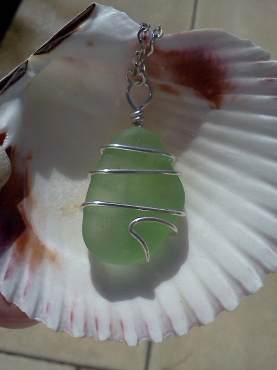 Light Green Sea Glass Pendant Kauai Ocean by SomethingSeaBlue