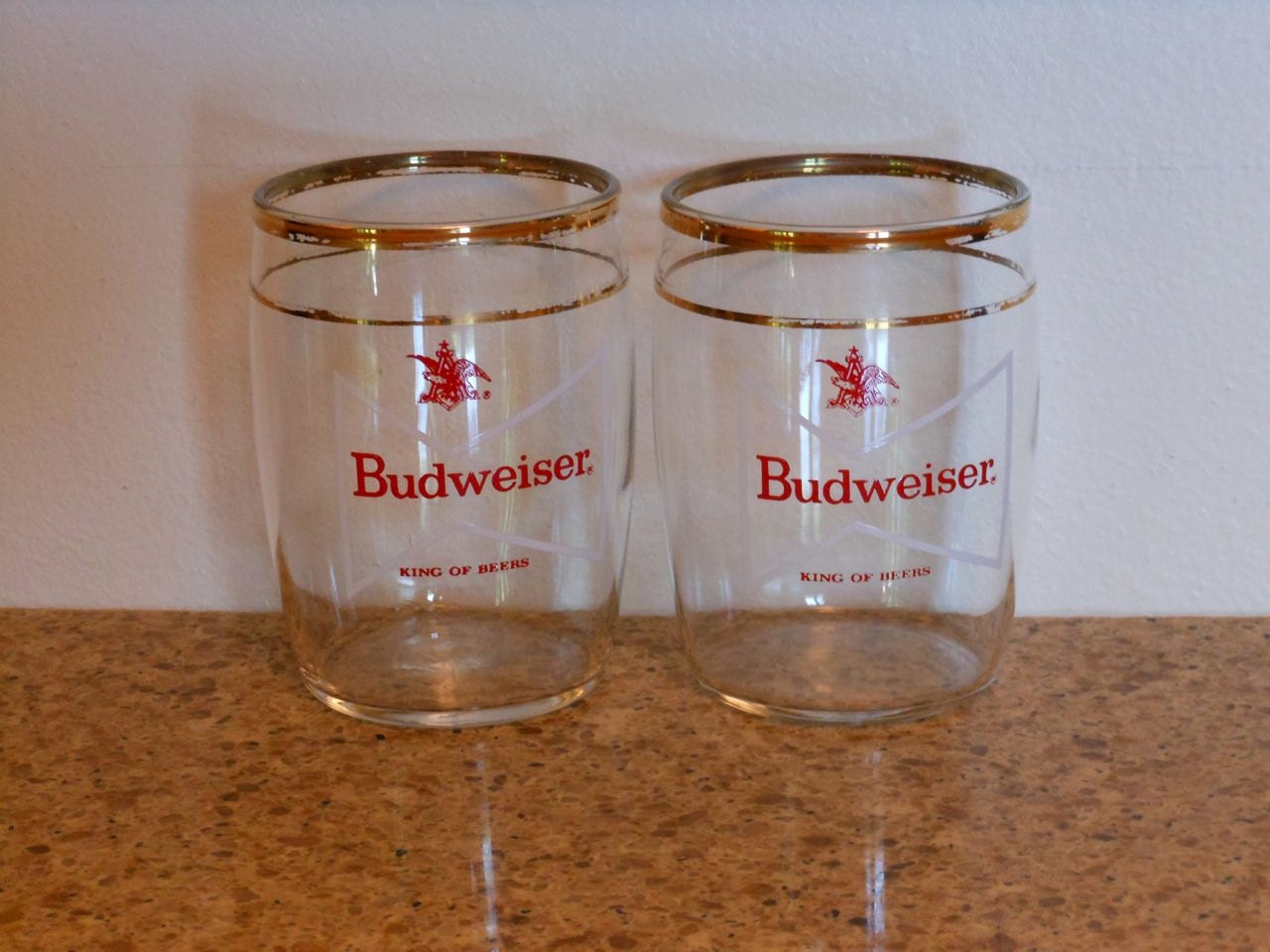 Vintage Pair Budweiser Beer Barrel Tasting Glasses by 2cool2toss