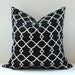 Trellis Modern Geometric Designer Pillow 20" Black Onyx / White Accent Throw Cushion Cover hollywood regency fretwork