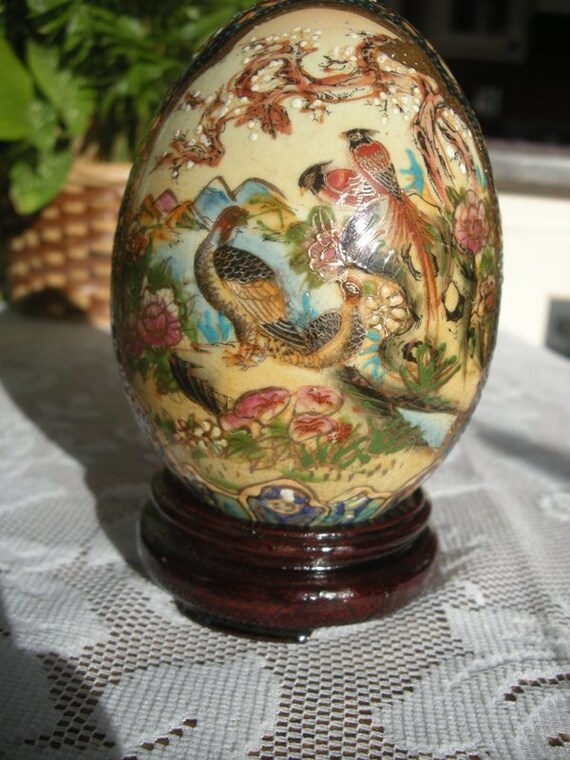 Royal SATSUMA Porcelain Japanse Egg Decorated with Birds