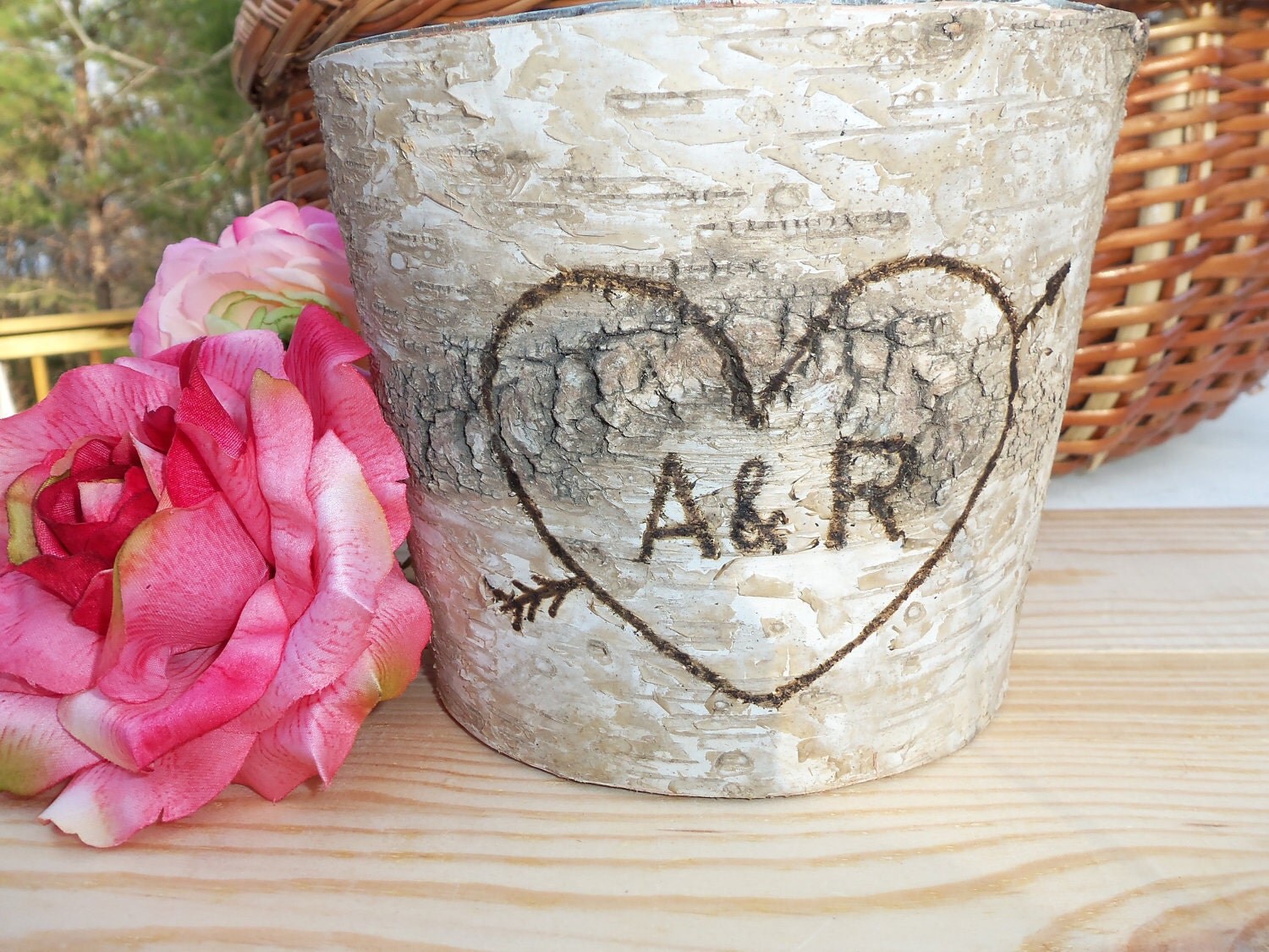 Natural Birch Bark Covered Flower Pot or Vase