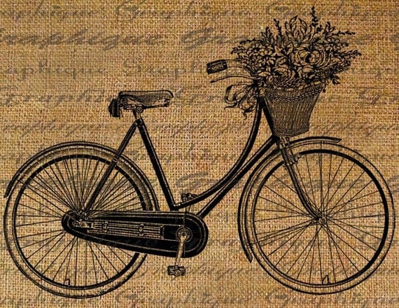 Digital Download Collage Sheet Burlap Transfer Vintage BICYCLE