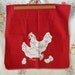Hand Embroidered and Appliqued Red Dish Towel with Hens and Chicks - TREASURY ITEM