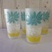 Vintage Turquoise, Yellow & White Daisy Design Frosted Glasses - Set of Four - Mid-Century 1960s