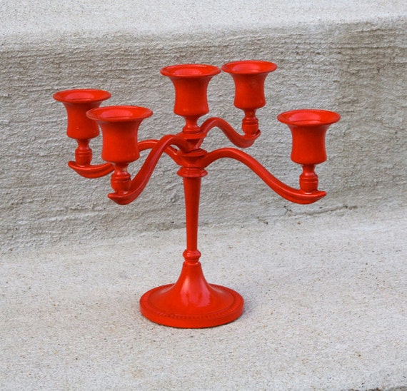 Items similar to Amazing Red Candelabra 5 Candle Holder Modern