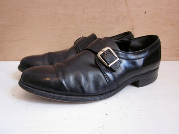 60's beatle boots black genuine leather boots with buckles