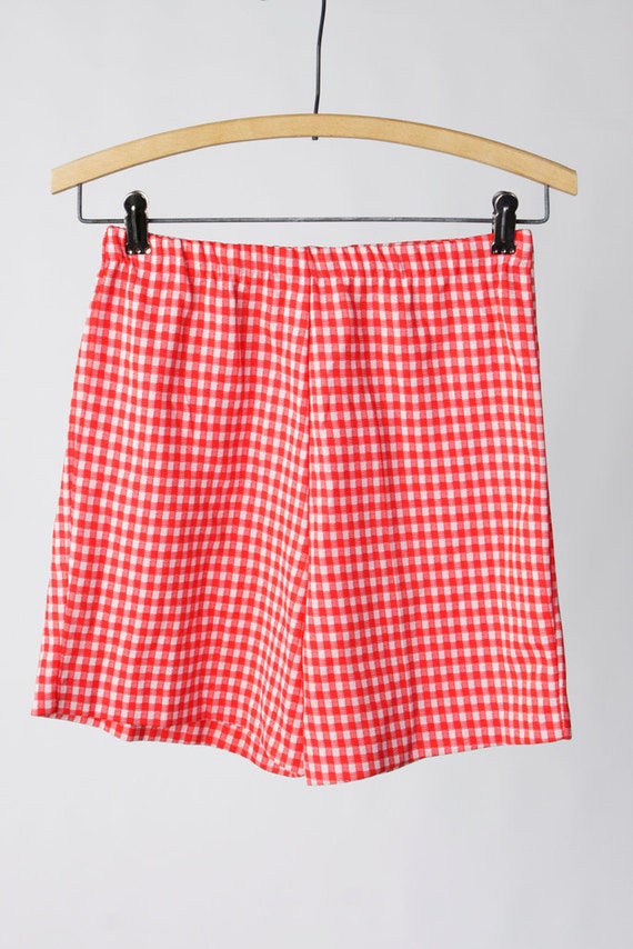 vintage 60's red checkered high waisted shorts women's
