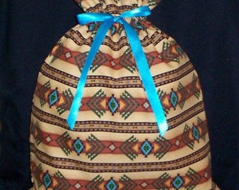 Turquoise Southwest Blanket Large Fabric Gift Bag - Native American, Ethnic, Cultural, Tribal, Brown, Green, Black