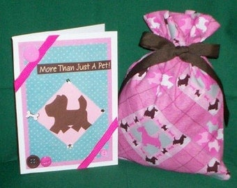 Scottish Terrier Small Fabric Gift Bag - Dog, Dogs, Pet, Pets, Scottie, Pink, Brown, Teal Blue, White