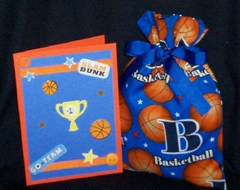 B is for Basketball Small Fabric Gift Bag - Sports, March Madness, Team, Athlete, Ball, Blue, Orange, White, Red, Black