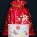 Cherry Blossom Lined Brocade Medium Fabric Gift Bag - Sari, Floral, Flowers, Asian, Oriental, Luxurious, Red, Gold, Valentines, Christmas
