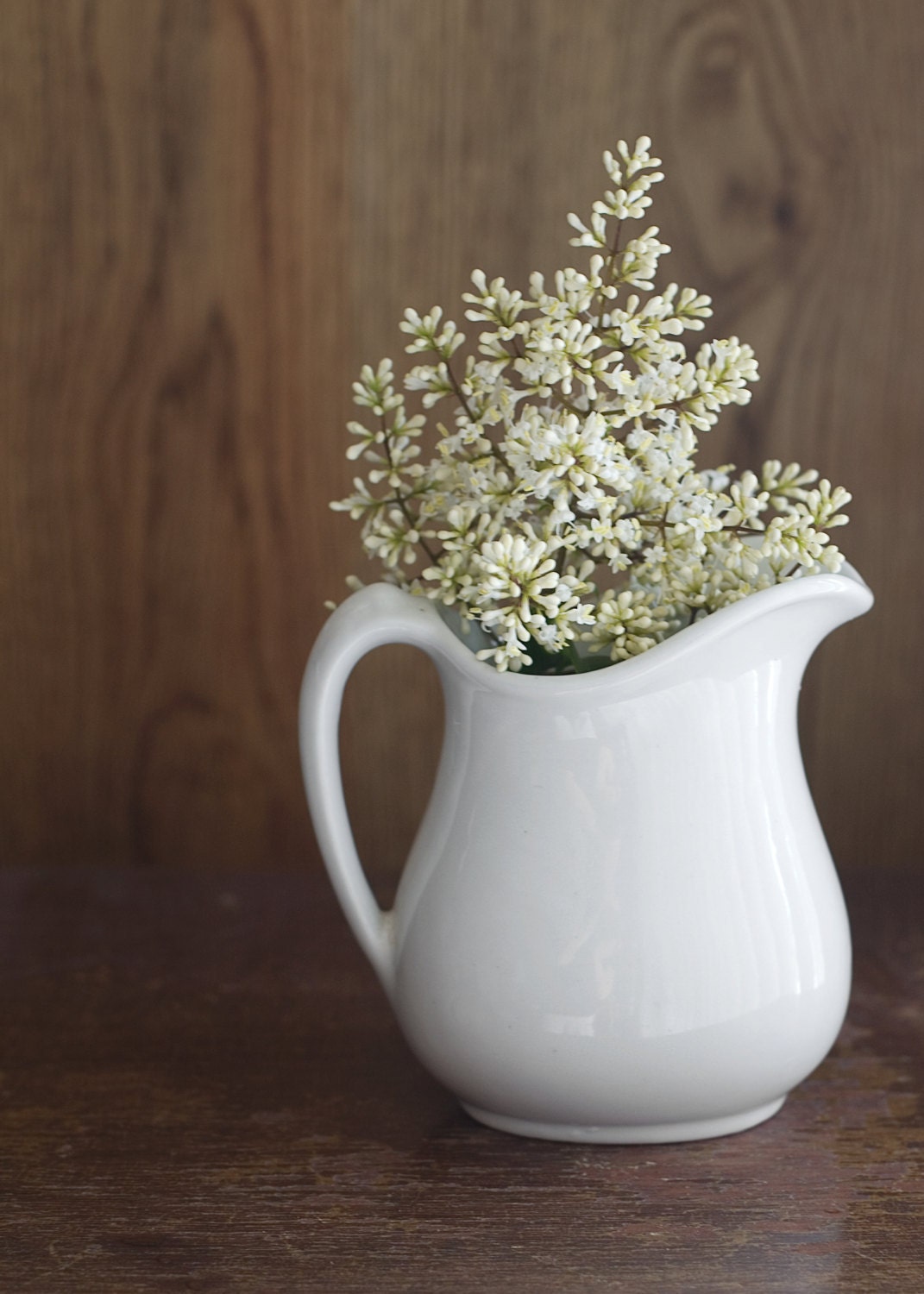 White Ceramic Pitcher Small Shabby Chic Cottage Decor