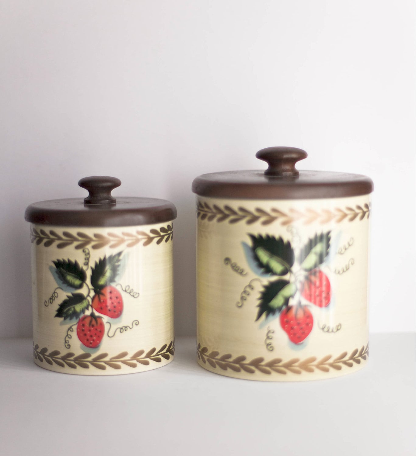 Vintage Kitchen Canisters Set Metal Ransburg Strawberry 1970s