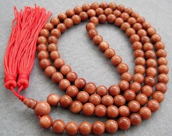 8mm 108 Goldstone Glidstone Gem Meditation Yoga Tibetan Buddhist Prayer Beads Mala Necklace ZZ032