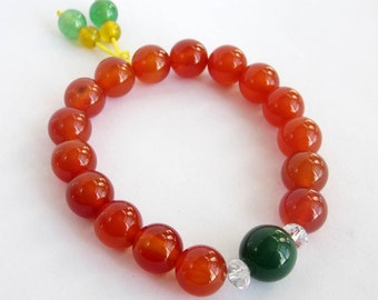 10mm Red Agate Focal Jade Gemstone Prayer Beads Tibet Buddhist Wrist Mala Bracelet  T2627