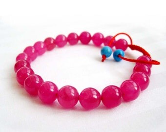 8mm 21Pieces Pink Jade Gemstone Beads Tibet Buddhist Wrist Mala Bracelet For Meditation(Adjustable String)  T2672