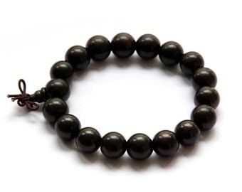 12mm Black Sandalwood Prayer Beads Tibet Buddhist Stretchy Japa Mala Bracelet   T2739