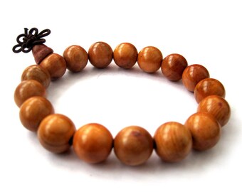 12mm 17 Taxus Wood Beads Tibet Buddhist Wrist Mala Bracelet With Om Mani Hand String  T2776